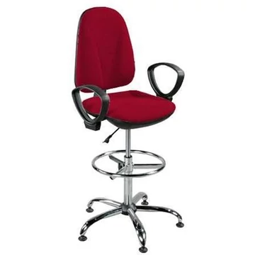 PEGAZ magas munkahelyi forgószék, lábtartó gyűrűvel és kartámaszokkal, piros szövetborítással