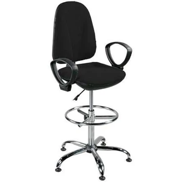 PEGAZ magas munkahelyi forgószék, lábtartó gyűrűvel és kartámaszokkal, fekete szövethuzattal