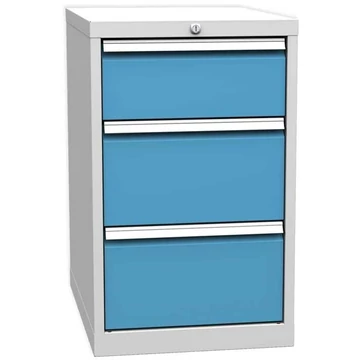 Asztallap alatti szekrény munkapadokhoz, 3 fiók, szürke RAL7035 / kék RAL5012