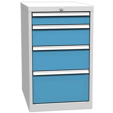 Asztallap alatti szekrény munkapadokhoz, 4 fiók, szürke RAL7035 / kék RAL5012