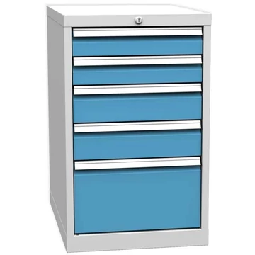 Asztallap alatti szekrény munkapadokhoz, 5 fiók, szürke RAL7035 / kék RAL5012