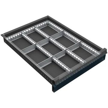 Horganyzott lemezből készült fiókelválasztók, 3x3, 60-120 mm fiókmagasságokhoz