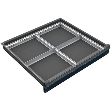 Fiókosztó horganyzott lemezből, 2 x 2, 60-120 mm-es fiókmagassághoz, 720 mm szélességhez