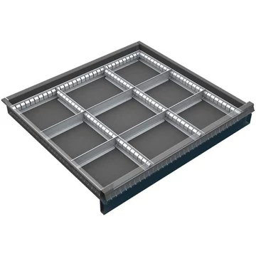 Fiókosztó horganyzott lemezből, 3x3, 60-120 mm fiókmagassághoz, 720 mm szélességhez