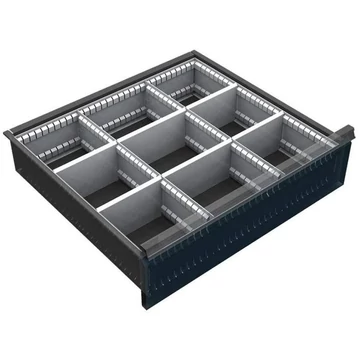Fiókosztók horganyzott fémlemezből, 3x3, 150-240 mm-es fiókmagassághoz, 720 mm szélességhez