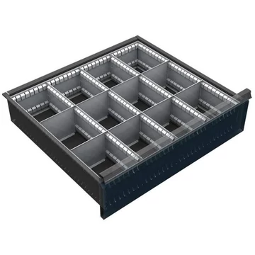 Fiókosztó horganyzott lemezből, 4x3, 150-240 mm fiókmagassághoz, 720 mm szélességhez