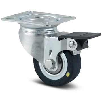 Beálló szállítógörgő fékkel, elektromosan vezetőképes, csavarozható lemezzel, terhelés 40 kg