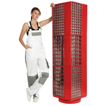 Forgatható állvány bármely 12 fiókos műanyag tárolóhoz, 1780 mm magasságú, piros színű.