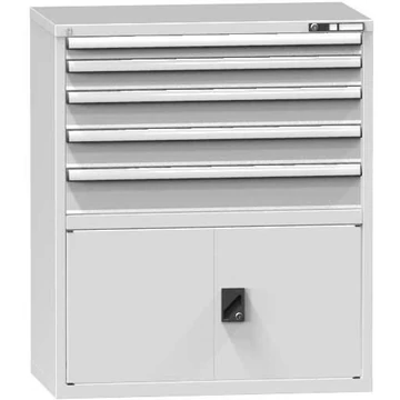 Fiókos műhelyszekrény, ma x sz x mé: 1200 x 1037 x 753 mm, 5 x fiók, 1 x szekrény, szürke színű RAL7035