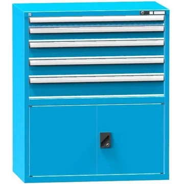 Fiókos műhelyszekrény, ma x sz x mé: 1200 x 1037 x 753 mm, 5 x fiók, 1 x szekrény, kék színű RAL5012