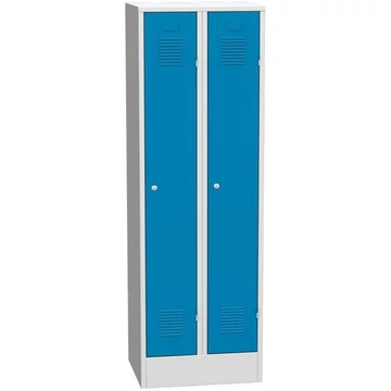 Szekrény, hegesztett, 2 x 300 mm, ajtó színe kék RAL5012, talppal