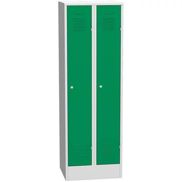 Szekrény, hegesztett, 2 x 300 mm, ajtó színe zöld RAL6024, talppal