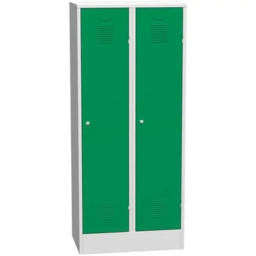 Szekrény, hegesztett, 2 x 400 mm, ajtó színe zöld RAL6024, talppal