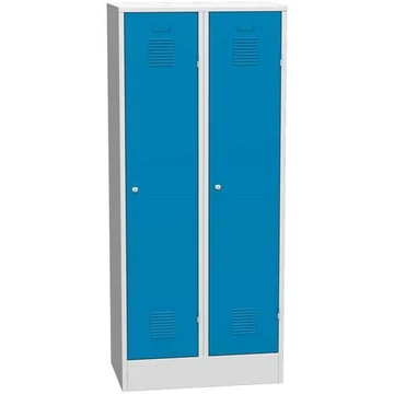 Szekrény, hegesztett, 2 x 400 mm, ajtó színe kék RAL5012, talppal