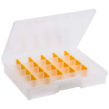 Kisméretű alkatrészeket tartalmazó doboz 370 x 295 x 60 mm, változtatható, átlátszó, 6 db.