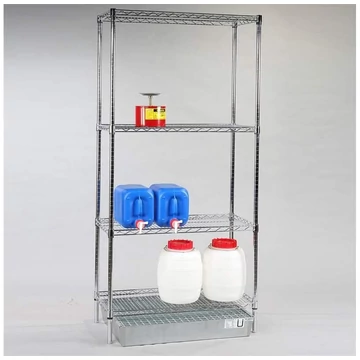 Acél dróthálós polc MESH gyűjtőtálcával 40L, ma x sz x mé: 1900x920x460 mm, 4 polc á 200 kg