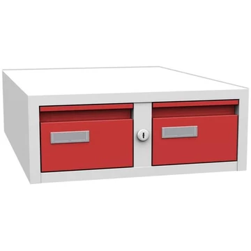 Kétfiókos irattartó szekrény, A6 formátum, ma x sz x mé: 187x438x600 mm, szín szürke RAL7035 / piros RAL3000