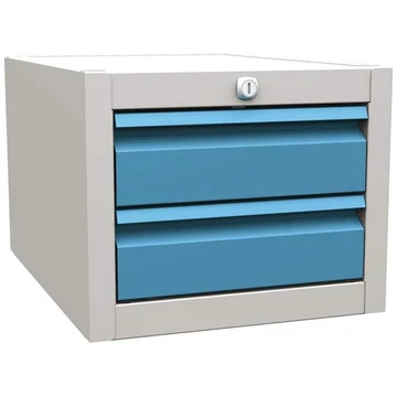 Asztallap alatti szekrény, 2 fiók, magasság 290 mm, szín: szürke RAL7035 / kék RAL5012