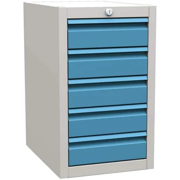 Alkatrész konténer, 5 fiók, magasság 600 mm, szín: szürke RAL7035 / kék RAL5012