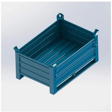 Tömör falú konténer, professzionális, teherbírása 1500 kg, HxS 1200x800 mm, 1 fali fedél, csúszótalpakkal, kék RAL5010