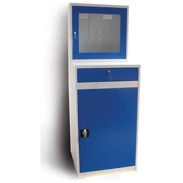 Számítógépes szekrény LCD monitorokhoz, elektromos felszereléssel, befoglaló méretek (ma x sz x mé): 1750x640x630 mm, szürke RAL7035 / enciánkék RAL5010