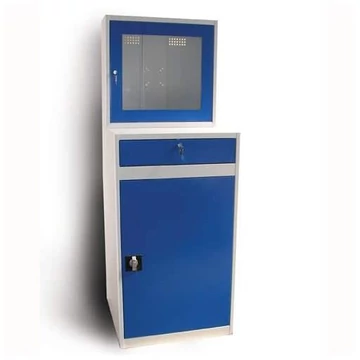 Számítógépes szekrény LCD monitorokhoz, befoglaló méretek (ma x sz x mé): 1750x640x630 mm, szürke RAL7035 / enciánkék RAL5010