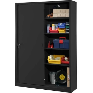 Acél tolóajtós szekrény, ma x sz x mé: 1990 x 1400 x 435 mm, szín: fekete RAL 9005