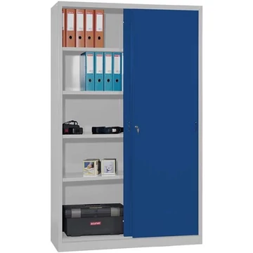 Tolóajtós acélszekrény, ma x sz x mé: 1990 x 1200 x 435 mm, szín világosszürke RAL 7035 / kék RAL5010