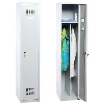 WEMO gardróbszekrény, hegesztett, 1 x 400 mm, ajtó színe szürke RAL7035, láb nélkül, hárompontos hengerzár