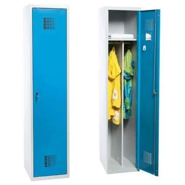 WEMO gardróbszekrény, hegesztett, 1 x 400 mm, ajtó színe kék RAL5012, lábak nélkül, forgóreteszes zár hárompontos zárral