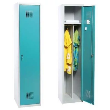 WEMO ruhatár, hegesztett, 1 x 400 mm, ajtó színe zöld RAL5018, láb nélkül, hárompontos hengerzár