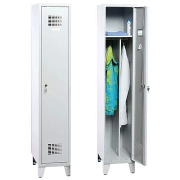 WEMO gardróbszekrény, hegesztett, 1 x 400 mm, ajtó színe szürke RAL7035, lábbal, hárompontos hengerzárral