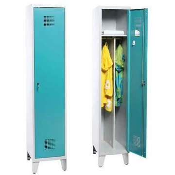 WEMO gardróbszekrény, hegesztve, 1 x 400 mm, ajtó színe zöld RAL5018, lábbal, hárompontos hengerzárral