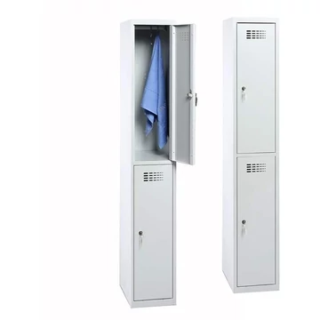 WEMO szekrény, 2 rekeszes, 300x500x1800 mm, ajtó színe szürke RAL7035, láb nélkül, hárompontos hengerzár