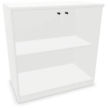 Irodai szekrény - üvegezett kétszárnyú ajtók, ma x sz x mé: 825 x 800 x 445 mm, fehér színű