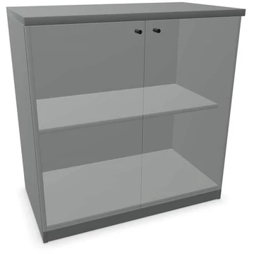 Irodai szekrény - üvegezett kétszárnyú ajtók, ma x sz x mé: 825 x 800 x 445 mm, sötétszürke színű