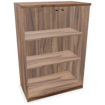 Irodai szekrény - üvegezett kétszárnyú ajtók, ma x sz x mé: 1155 x 800 x 445 mm, dió színű
