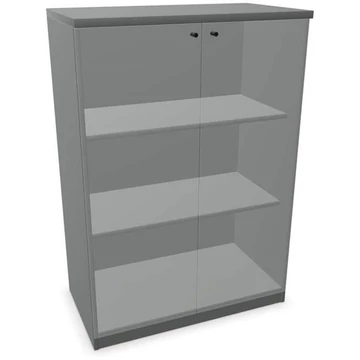 Irodai szekrény - üvegezett kétszárnyú ajtók, ma x sz x mé: 1155 x 800 x 445 mm, sötétszürke színű