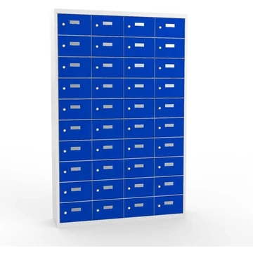 Kis rekeszszekrény, 4x10 rekesz, ma x sz x mé: 1800x12000x300 mm, szín szürke RAL7035 / ajtó kék RAL5012
