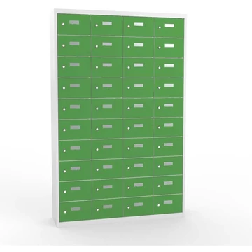 Kis rekeszszekrény, 4x10 rekesz, ma x sz x mé: 1800x12000x300 mm, szürke színű RAL7035 / ajtók zöld RAL6011