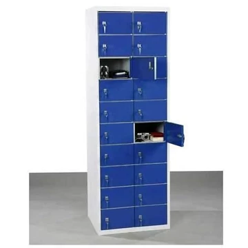 Kis rekeszszekrény, 2x10 rekesz, ma x sz x mé: 1800x600x300 mm, szín szürke RAL7035 / ajtó kék RAL5012