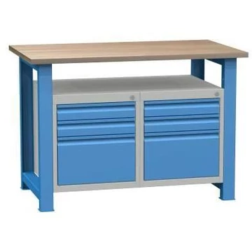 Munkaasztal, sz x mé x ma: 1200x700x827 mm, kék RAL5012, 6 fiók