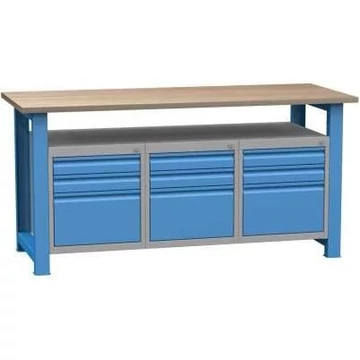 Munkaasztal, szélesség x mélység x magasság: 1700x700x827 mm, kék RAL5012, 3 + 3 fiók