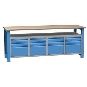 Munkaasztal, szélesség x mélység x magasság: 2100x700x827 mm, kék RAL5012, 4x3 fiók
