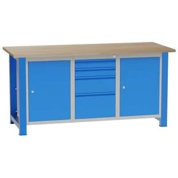 Munkaasztal, szélesség x mélység x magasság: 1700x700x827 mm, kék RAL5012, 4 fiók, 2 szekrény