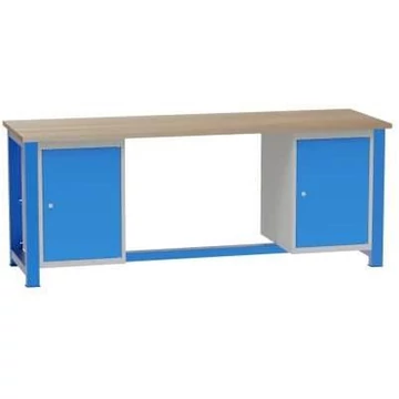 Munkaasztal, szélesség x mélység x magasság: 2100x700x827 mm, kék RAL5012, 2 szekrény