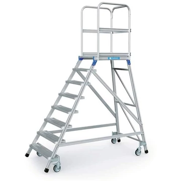 Emelőlépcsők, emelvénymagasság 1920 mm, 8 csúszásgátló alumínium lépcső