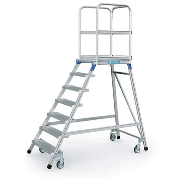 Emelvénylépcsők, emelvénymagasság 1680 mm, 7 csúszásgátló alumínium lépcső