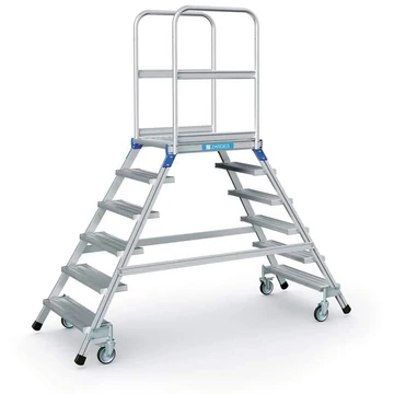 Emelőlépcső mindkét oldalon, a platform magassága 1440 mm, 6 csúszásgátló alumínium lépcső