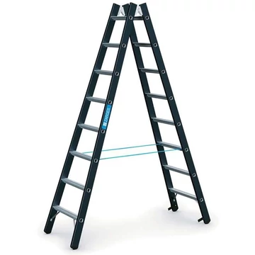 Lépcsőfokos állólétra, mindkét oldalról elérhető, terhelés 250 kg, magasság 2340 mm, 2 x 8 fokos